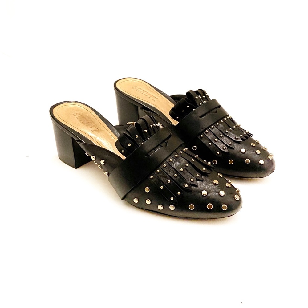 SCHUTZ Pip Studded Kiltie Mule Black Size 7.5